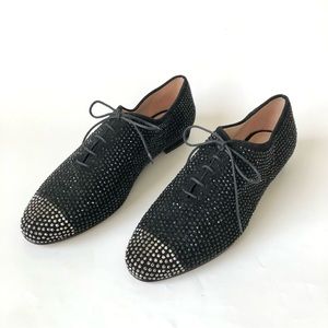 To Be Black Suede Cap Toe Crystal-Embellished Oxfords Size 39 N (NWOB)